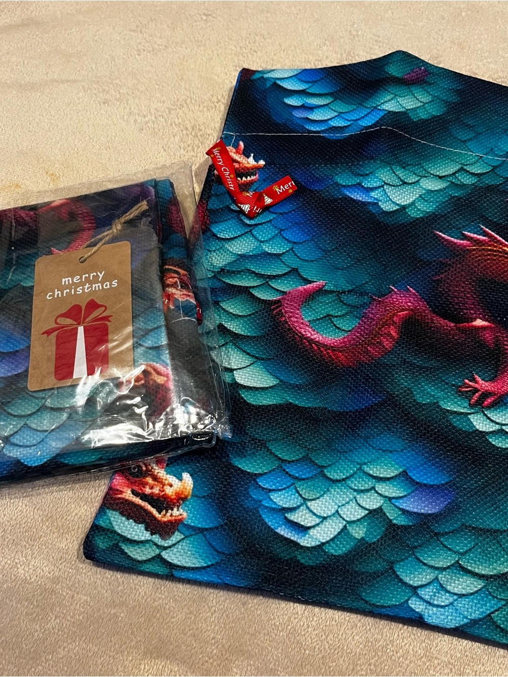 3D Magical Dragon Scales Pattern Drawstring Gift Bag, 8" x 11.5" (2 bags)